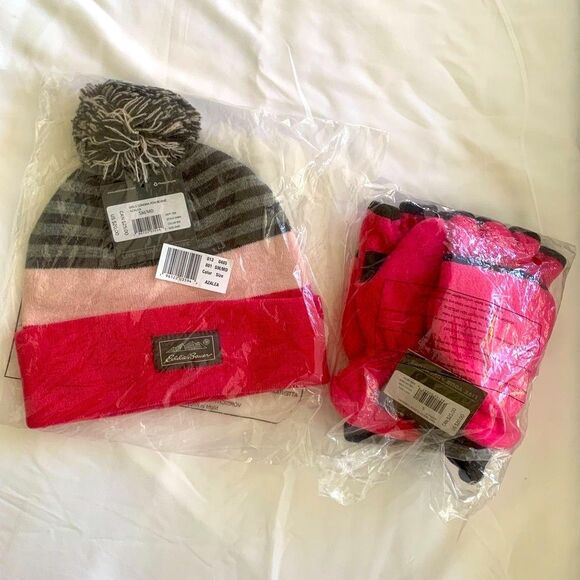 [Eddie Bauer] new! kids fleece convertible gloves & Pom beanie set - Picture 1 of 6